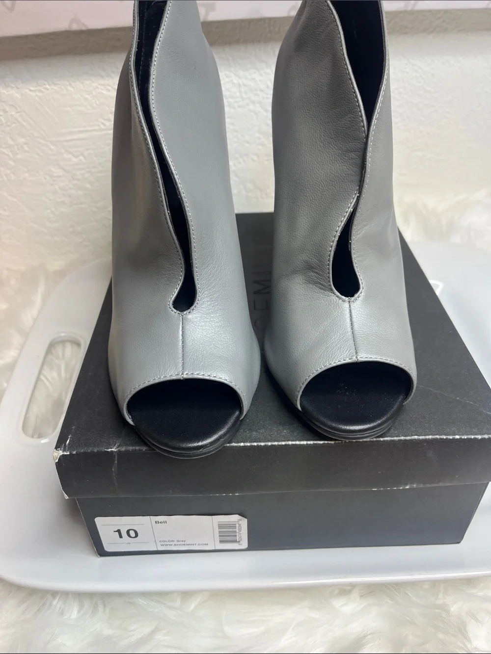 Shoemint Gray Open-Toe Stiletto Ankle Booties